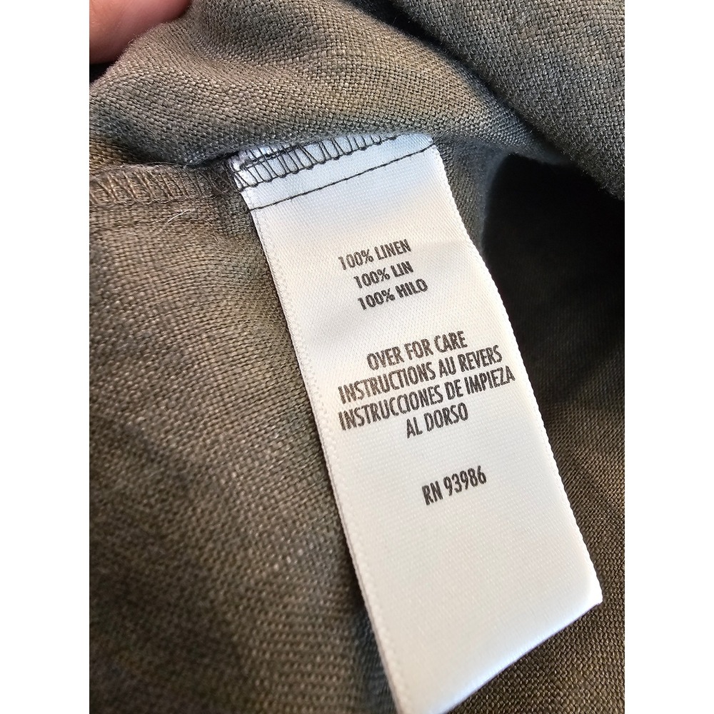 Petite Sophisticate Olive Green Linen Maxi Dress V-Neck Shell Button Slit Sz 0 - Picture 8 of 9